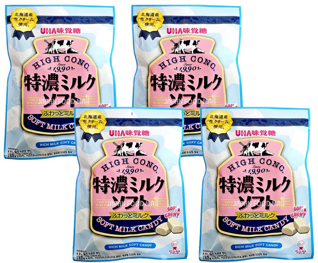UHA 미카구토 토쿠노 밀크 소프트 캔디(파우치), 70g, 4개