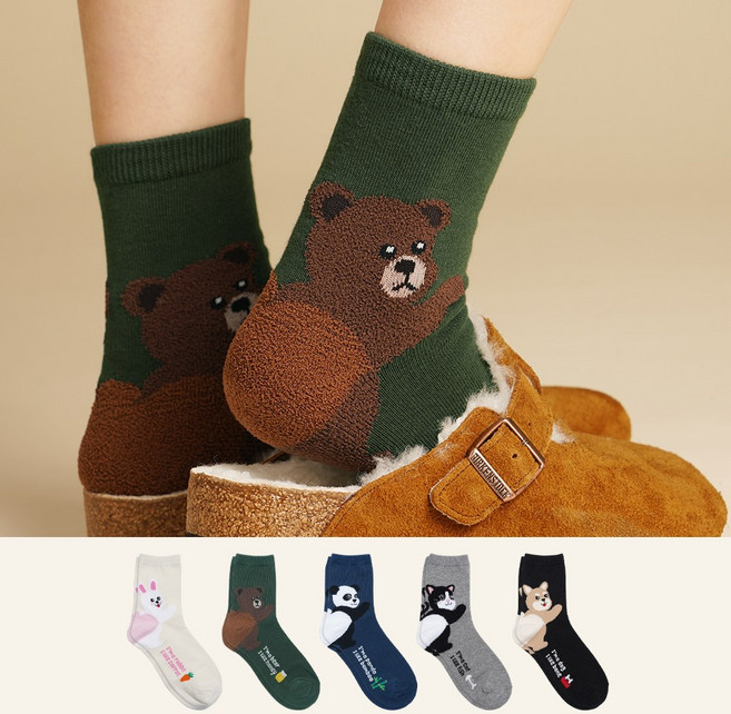 키키야 삭스 중목 패션양말 몽글몽글 소프트 애니멀 5color