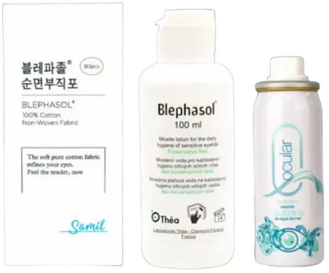 블레파졸 아이리무버 100ml & 순면 부직포 80매 & 르네퀸톤 오큘라 스프레이 30ml 스킨케어 세트, 1세트