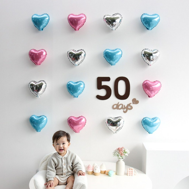 이벤트홀릭 50일 셀프 홈촬영 포토존 미니하트 숫자세트, 1개, 2.블루 하트 세트