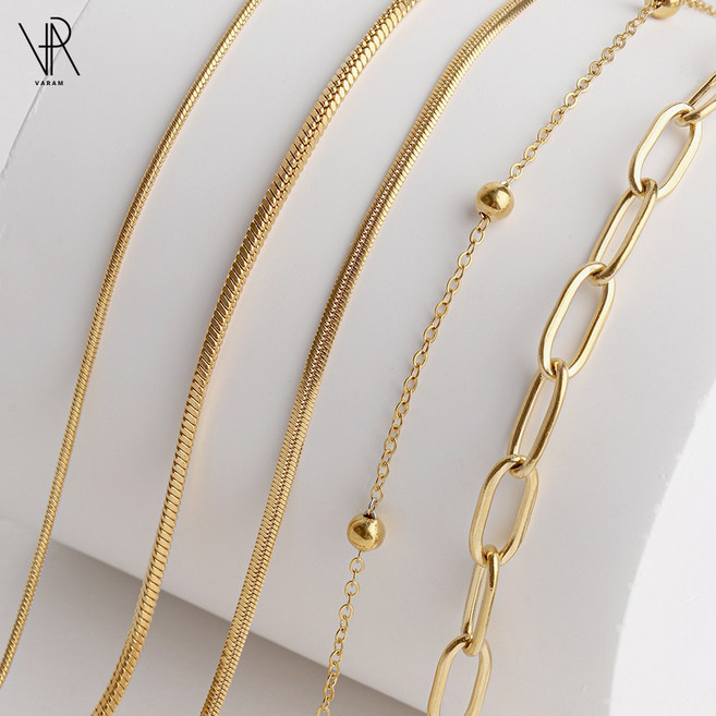 VARAM 레이어드 얇은 골드 체인 팔찌모음 써지컬스틸
