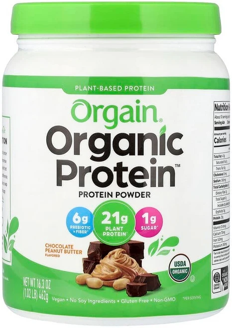 Orgain Organic Protein™ 분말 식물성 초콜릿 땅콩버터 462g(1.02lbs) OGA-00743, 462g, 1개 - 쿠팡