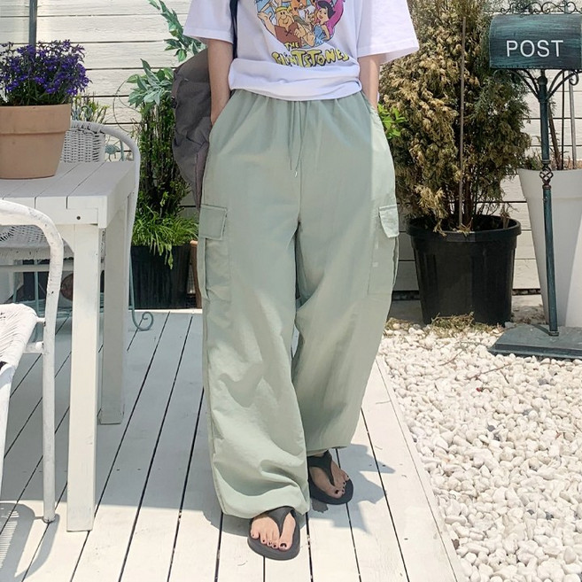 애플망고옷장 오버핏 여름 바스락스트링카고바지 넉넉사이즈 밴딩팬츠
