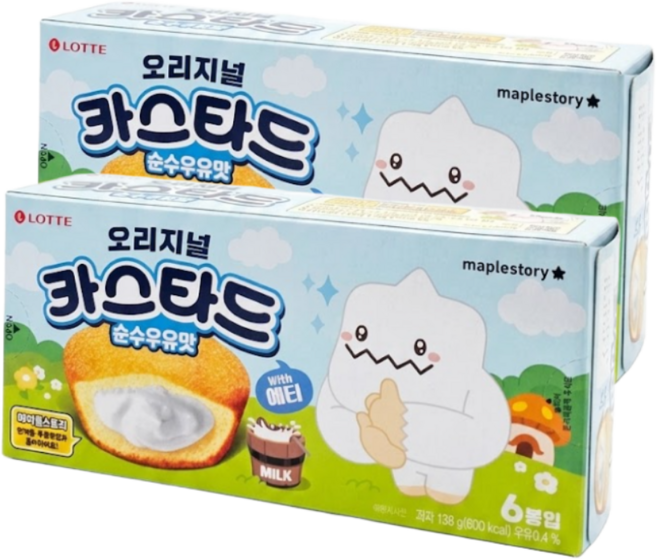 롯데 오리지널 카스타드 순우유맛 촉촉한 크림케이크 디저트 간식, 2개, 138g