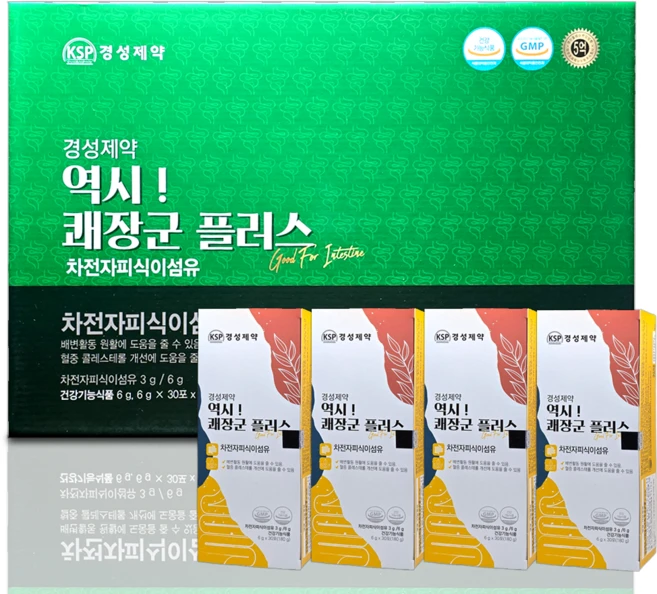 경성제약 역시 쾌장군 플러스 30포 4박스 2개월분 차전자피 식이섬유 건강기능식품 쾌변, 180g - 쿠팡