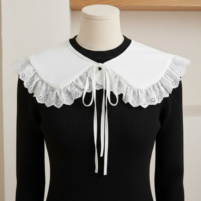 여성 로맨틱 레이스 프릴 리본 니트 가디건 페이크 카라 레이어크 넥케이프 F673