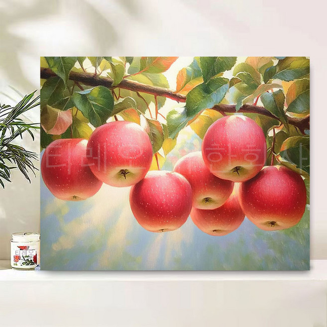 티레오 보석십자수 캔버스형 재물십자수 50x40cm 원형비즈 DIY키트 3D 대형 선물용 풍수 인테리어 취미생활추천, 1개, 부귀 사과