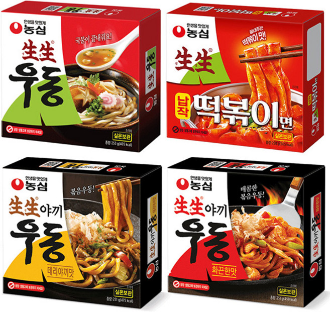 생생우동 각1개씩 오리지널+야끼우동화끈한맛+데리야끼맛+납작떡볶이면