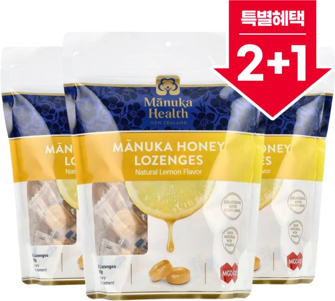 마누카 헬스 뉴질랜드산 마누카 꿀 사탕 정제 천연 레몬 맛 MGO 사탕정제 / 해외직구 뉴질랜드정품, 250g, 3개 - 쿠팡