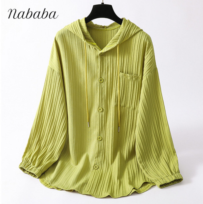 나바바 NC367 여성 트렌디 플리츠 후드 긴팔 셔츠 가디건