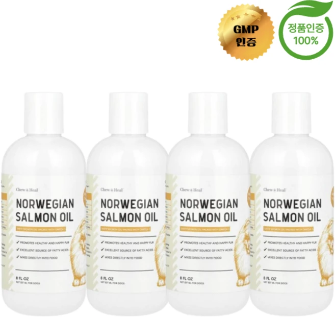 2+2 Chew + Heal 노르웨이산 연어 오일 반려견용 237ml, 4개, 오메가3 - 쿠팡