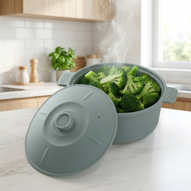 소노리떼 국산 실리콘 계란찜기 원형 특대형 대용량 1500ml, 1개, 그레이 그레이