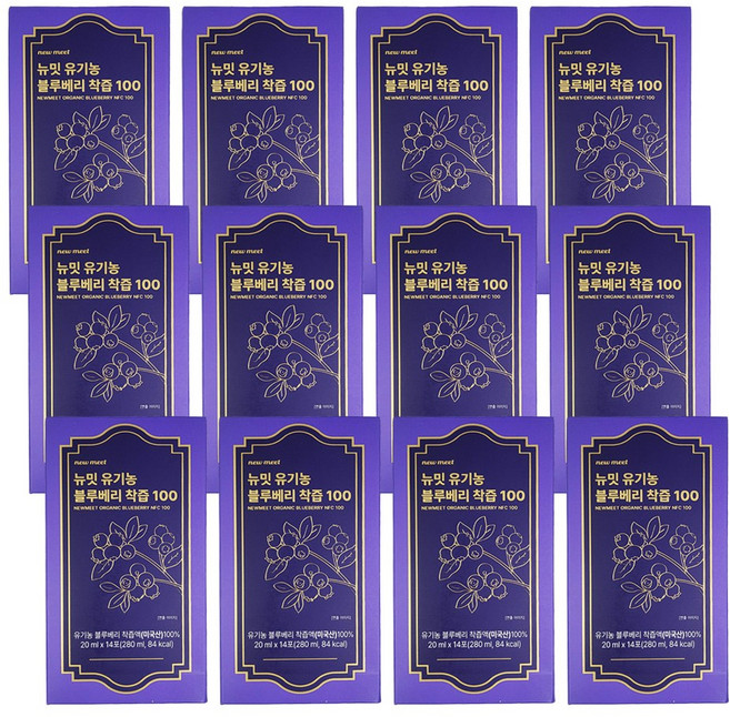 뉴밋 유기농 생과 착즙 블루베리즙 스틱 14p, 168개, 20ml