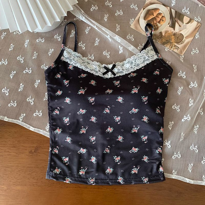 Asure 여자 여름 플라워 리본 레이스 캡내장 이너 끈나시