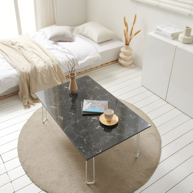 블루밍 LPM 1~6인용 접이식 밥상 식탁 찻상 미니테이블, 튼튼철제다리, 블랙마블, 1개