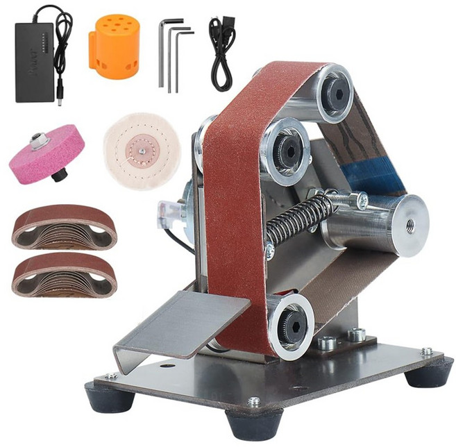 프리라이프 - 벨트샌더 소형 탁상 그라인더 벨트샌딩기 7단 변속조절 DIY 연마기 전동 칼갈이, 1개
