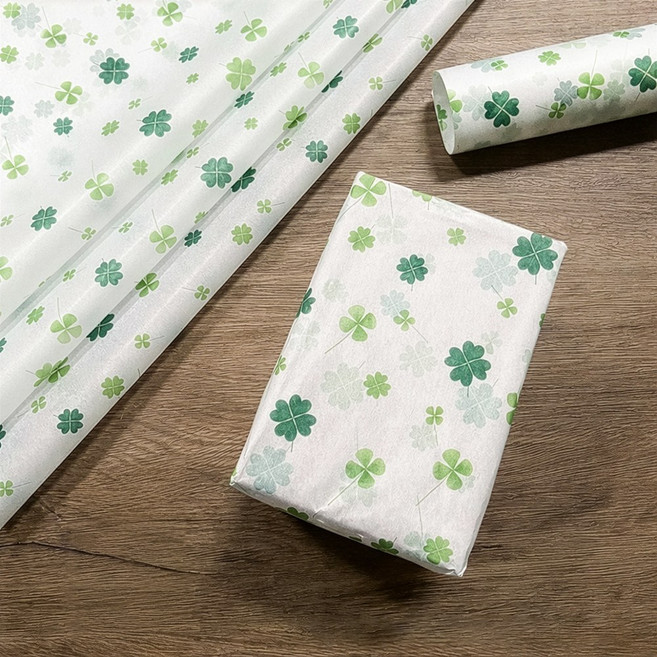 데이지룸 네잎클로버 선물 포장 종이 습자지 10p 리본끈, 1세트, 포장지10p+마끈10m