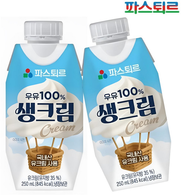 파스퇴르 우유% 생크림, 2개, 250ml