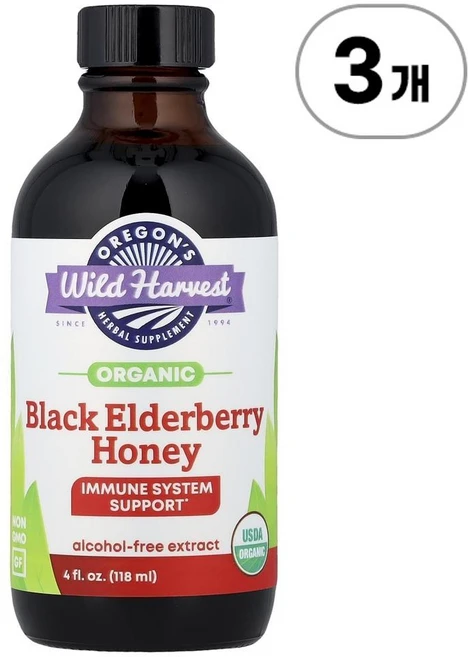 오리건스 와일드 하베스트 유기농 블랙 엘더베리 허니 익스트랙트 Oregon's Wild Harvest Organic Black Elderberry Honey Extract 118m, 3개 - 쿠팡