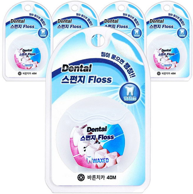 보성 스펀지 왁스 치실 40m, 5개, 1개입