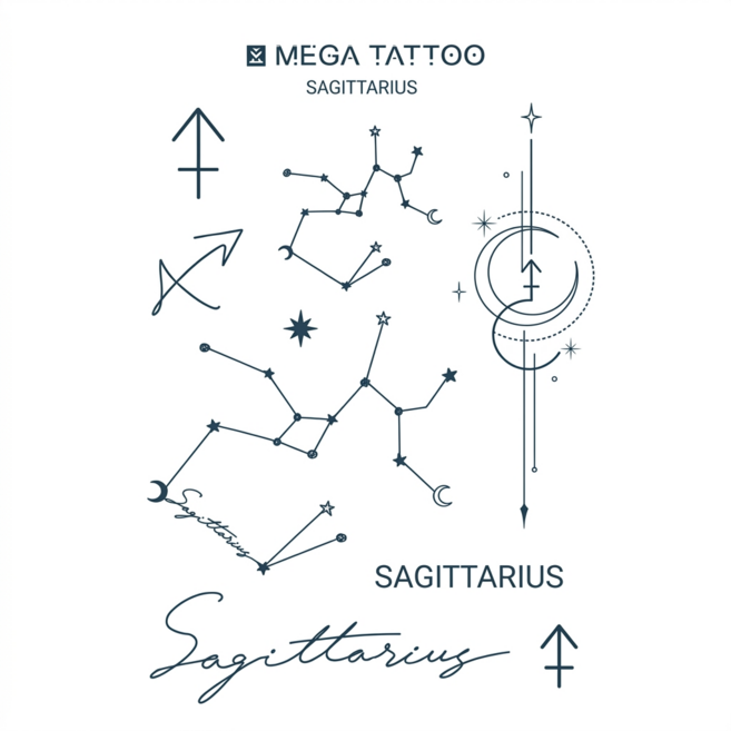 MEGA TATTOO 별자리 타투스티커 12종(택1), 1개, Sagittarius 사수자리
