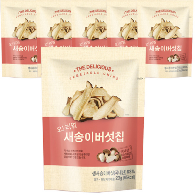 오 리얼 새송이버섯칩 국내산 버섯스낵 건강한과자, 6개, 23g