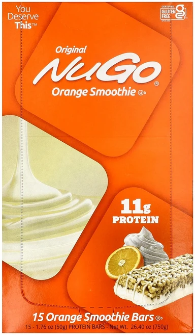 NuGo Nutrition 프로틴바 오렌지 스무디 바 15개 각 50g(1.76oz) Nutrition (뉴고 뉴트리션), NuGo Nutrition, 프로틴바, 오렌지 스무디, 50g, 1 - 쿠팡