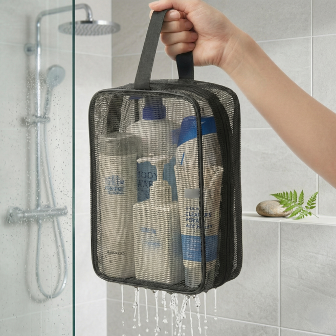 임셀 딱좋은사이즈 물빠짐 메쉬 목욕 가방, 블랙