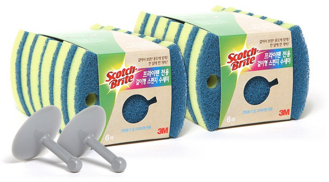 스카치브라이트 걸이형 프라이팬 전용 스펀지 수세미, 6개입, 2개