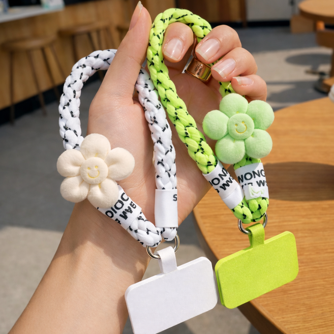 하늘움 도난방지 핸드폰손목스트랩, 1세트, 화이트+형광초록