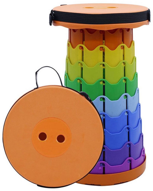 홈밸류언스 대영 놀이공원 대기 의자 휴대용 접이식 아코디언 에버랜드 롯데월드 대기의자 자바라 간이 야외 폴딩스툴, 레인보우 오렌지, 1개