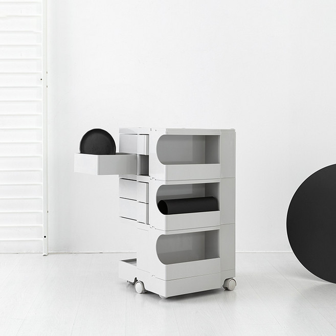 마켓비 빙그리 회전 서랍 트롤리, 라이트그레이, 4단