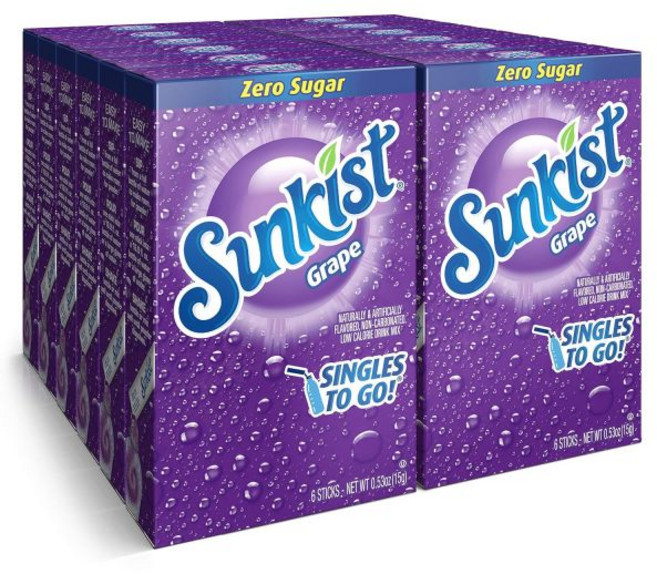 SINGLES TO GO 스포츠 운동 음료 믹스 파우더 선키스트 소다 레몬 라임 싱글 투 고 드링크 0.53 OZ 6개입 12팩, 포도, 1) 포도, 없음