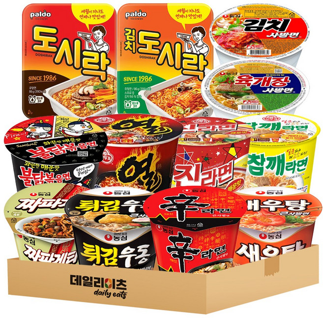 [데일리이츠] 오뚜기 농심 삼양 팔도 컵라면 큰사발 사발면 용기 12종 12개입 믹스세트, 2개