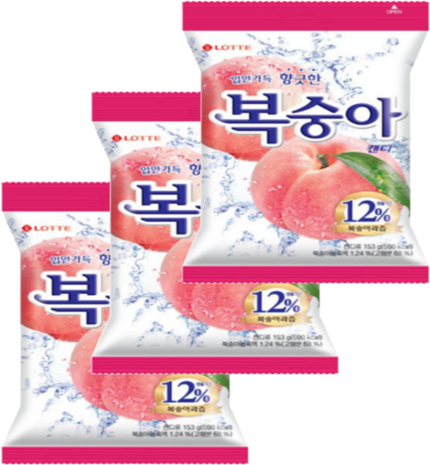 롯데웰푸드 복숭아 캔디, 153g, 3개