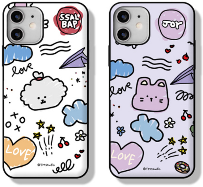 시안샵 TRY 티엠 쌀밥약밥 끄적끄적 카드도어범퍼케이스 / 아이폰14 13 12 11 MINI PRO MAX XR XS 7 8 SE2 + 단선방지