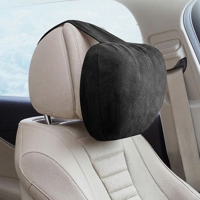 차량용 헤드 목베개 헤드레스트 운전석 조수석 쿠션, 1개, 블랙 스웨이드