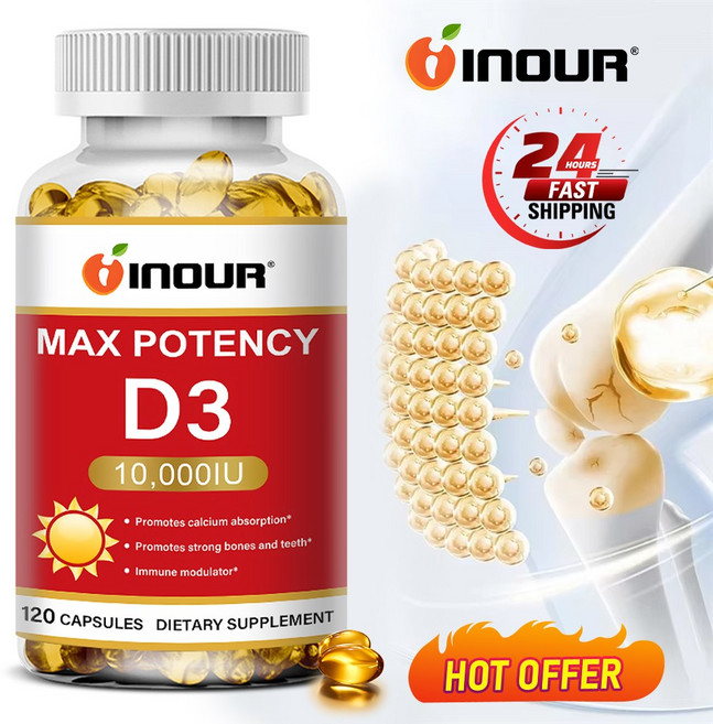 비타민 D3 10 000IU 60/120캡슐 고함량 고순도 D3 콜레칼시페롤 비건 캡슐, 3개, 120정