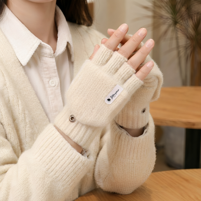 엑지 남녀공용 니트 버튼 플립 커버 방한 터치 장갑