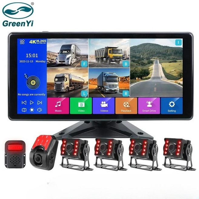 GreenYi 차량용 블랙박스 5채널 화물차 트럭용 10.36인치, 디스플레이, 0GB