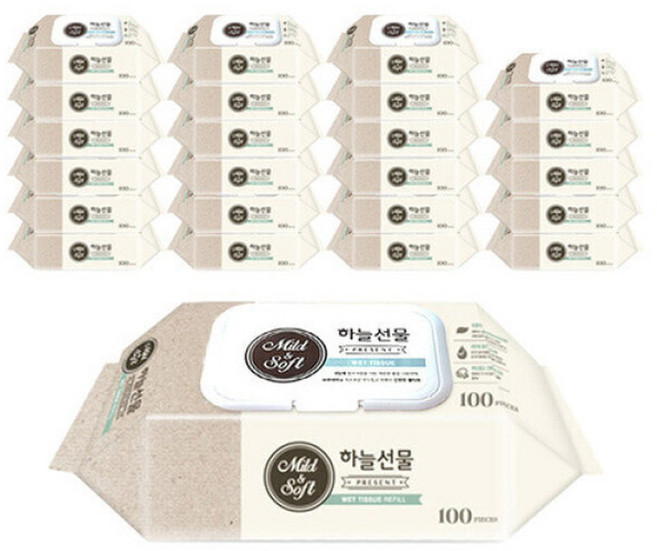 배송 하늘선물 물티슈 100매 캡형X24팩, 24개