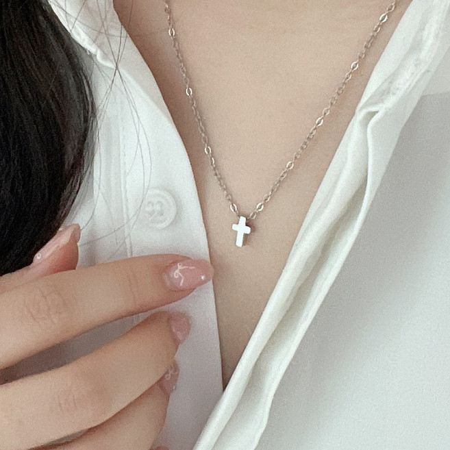 띵니 써지컬스틸 미니 슬림 십자가 목걸이