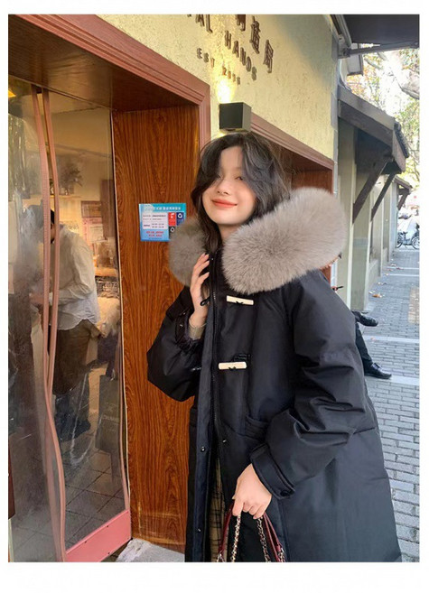 ANYOU 패딩 경량패딩 겨울 패딩 여성 미디움 무릎 롱 빅 울 도톰 롱패딩 후드 코트 롱패딩