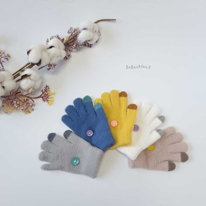 유아 스마일 버튼 장갑 4세 5세 6세 손가락 키즈 아동 스마트 터치 여아 남아 4살 3살 니트 5컬러