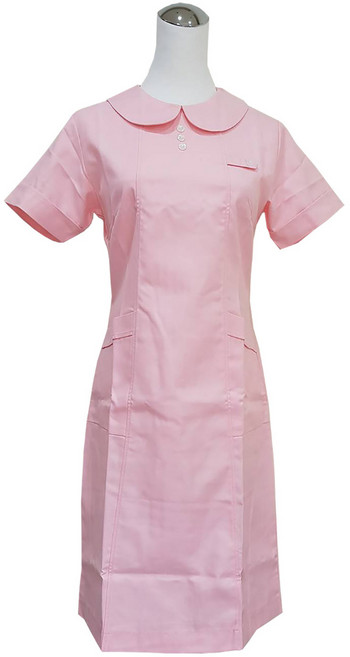 萊亞生活館 杏南 台灣製造 護士服 703裙裝 圓領 後拉鍊 粉紅色 斜紋布 短袖