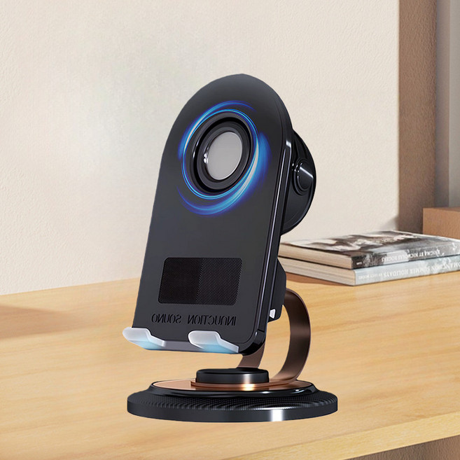 2in1 휴대폰 블루투스 스피커 회전 휴대폰 거치대 핸드폰거치대스피커(자동 감지 사운드 증폭기), 검은색