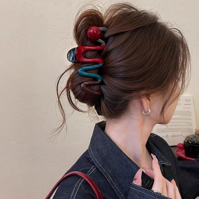 13cm 대형 웨이브 올림머리 반묶음 헤어 집게핀 아크릴 상어 집게핀