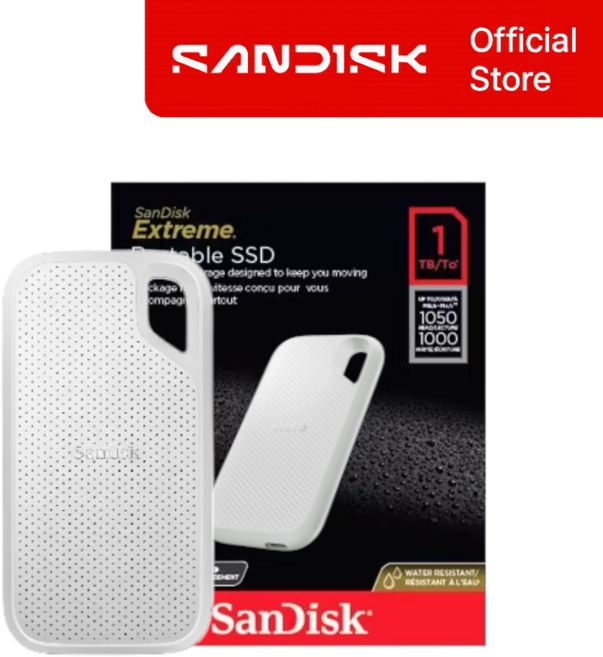 샌디스크코리아 공식인증정품 외장SSD Extreme 익스트림 방수 방진 휴대용 포터블 SSD E61 화이트, 1TB