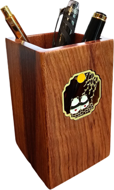 마호가니 원목 팬더 인레이 연필꽂이, 1개