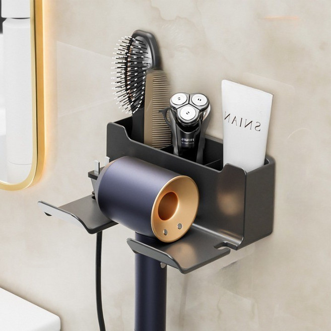 시크하우스 간편한 무타공 수납형 드라이기 거치대, 그레이, 1개